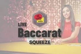 Baccarat Squeeze slot logo by Evolution at CrownJewelz